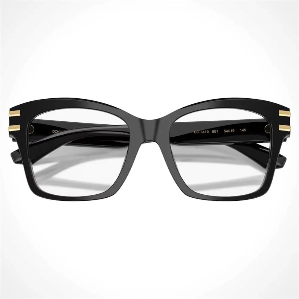 New Dolce&Gabbana Eyeglasses Black Square Gold Metal Logo 54-19 Glasses Frames